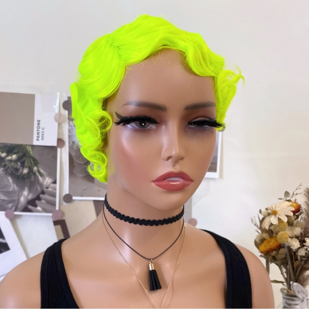 Neon Yellow Finger Wave Wig